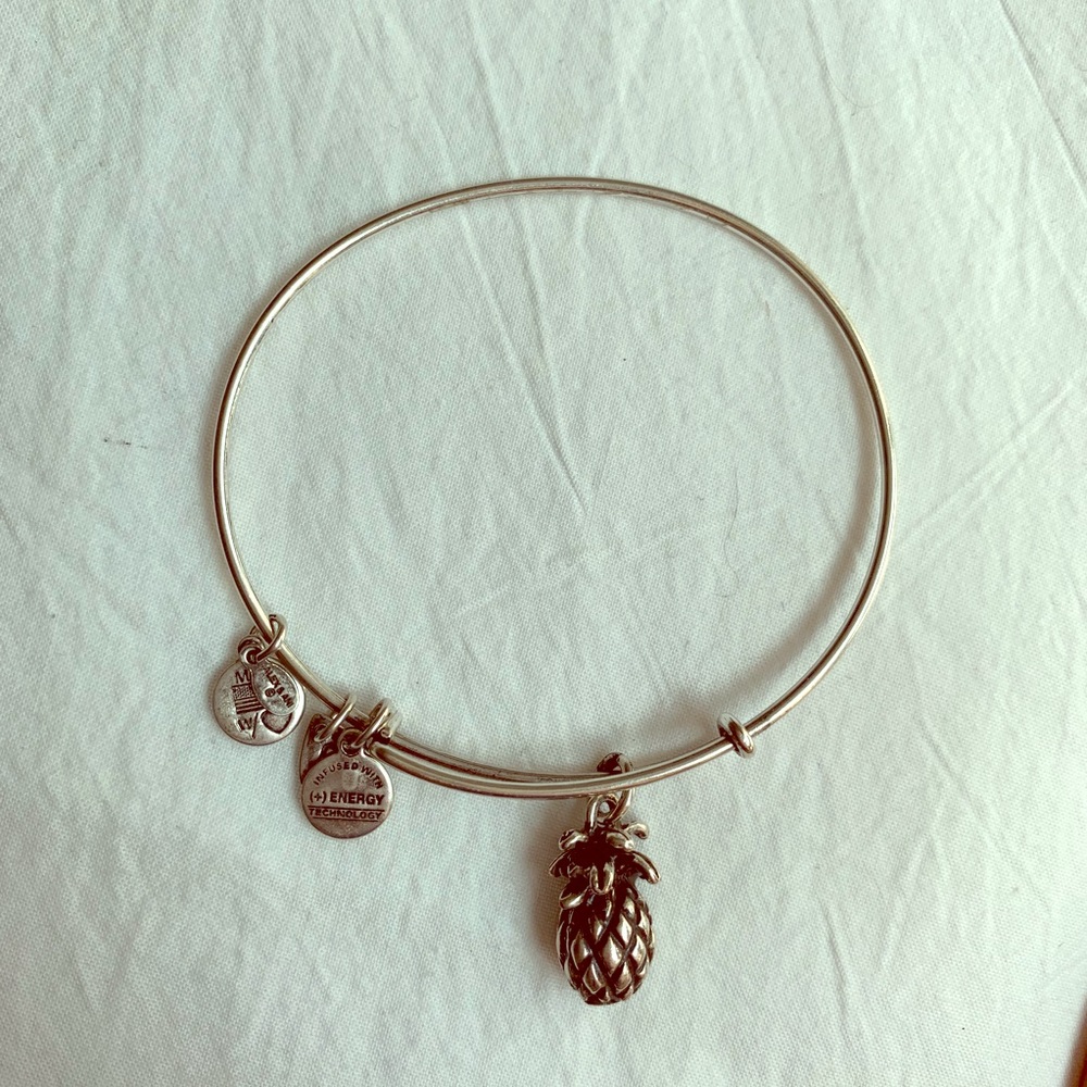 Silver Alex and Ani pineapple charm bracelet